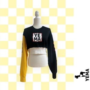 Yema Designer Colorblock Cropped GJH‎ Sweatshirt, Size L, MSRP $150